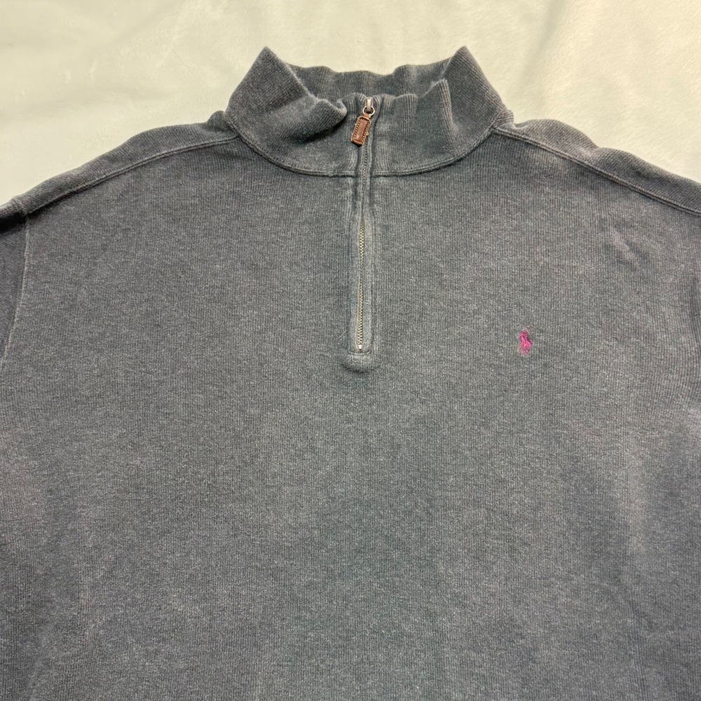 Vintage Polo Ralph‎ Lauren Men's 2XL Gray Pony Ribbed Quarter Zip Pullover - Picture 2 of 8